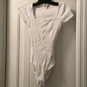 Express One Eleven White Ribbed Bodysuit